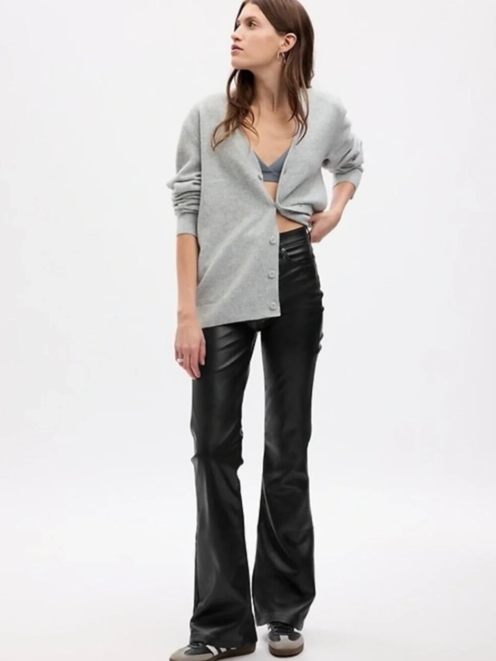GAP new jet black 70s flare high rise faux leather vegan flared pants nwt